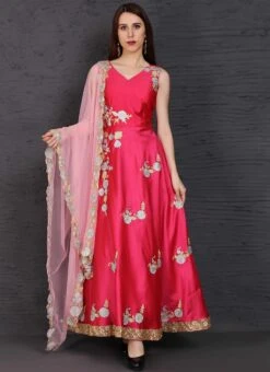 Pink Taffeta Anarkali Suit Party Wear -Deals Chic Lehenga Store pink taffeta anarkali suit slsifh990019 u
