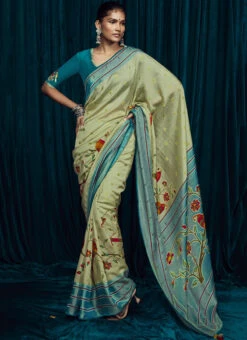 Pista Brasso Printed Sari Party Wear -Deals Chic Lehenga Store pista brasso printed sari sasli211616090 u