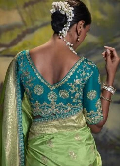 Pista Green Benarasi Silk Zari Work Saree Wedding Wear -Deals Chic Lehenga Store pista green benarasi silk zari work saree sasli1772126 b