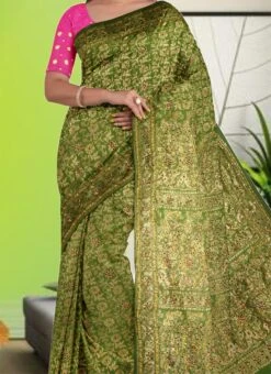 Pista Green Color Silk Hand Embroidered Stone Work Saree Party Wear