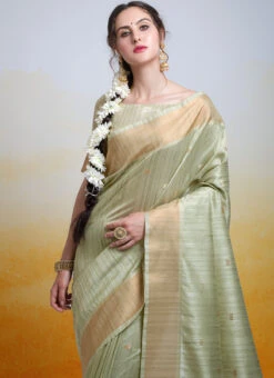 Pista Green Cotton Silk Zari Weaving Saree Festive Wear -Deals Chic Lehenga Store pista green cotton silk zari weaving saree sasvw201 b