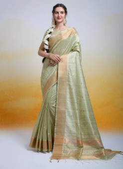 Pista Green Cotton Silk Zari Weaving Saree Festive Wear -Deals Chic Lehenga Store pista green cotton silk zari weaving saree sasvw201 u