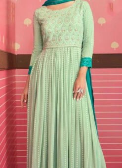 Pista Green Georgette Embroidery Anarkali Suit Party Wear
