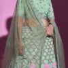 Pista Green Georgette Embroidery N Sequins Umbrella Lehenga Wedding Wear