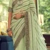 Pista Green Georgette Printed Work Half N Half Saree Party Wear