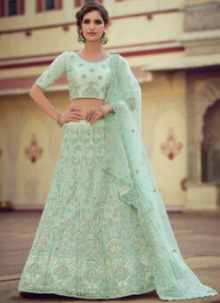 Pista Green Net Embroidered N Sequins Umbrella Lehenga Wedding Wear -Deals Chic Lehenga Store pista green net embroidered n sequins umbrella lehenga ghsak42087809 u