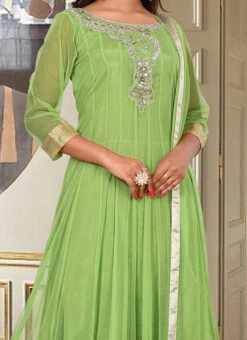 Pista Green Net Embroidery Anarkali Suit Party Wear