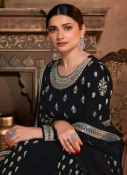Prachi Desai Black Georgette Embroidery Anarkali Suit Party Wear -Deals Chic Lehenga Store prachi desai black georgette embroidery anarkali suit slsacu8580 b