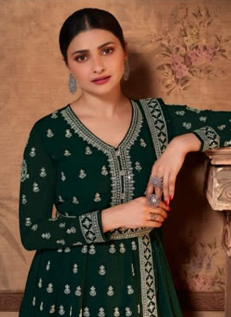 Prachi Desai Green Georgette Embroidery Anarkali Suit Party Wear 4 Prachi Desai Green Georgette Embroidery Anarkali Suit Party Wear - Image 4