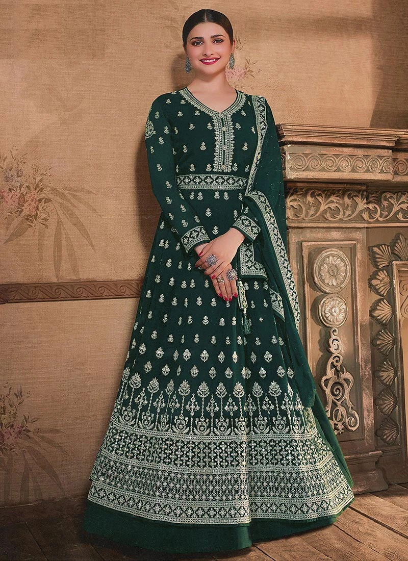 Prachi Desai Green Georgette Embroidery Anarkali Suit Party Wear 3 Prachi Desai Green Georgette Embroidery Anarkali Suit Party Wear - Image 3