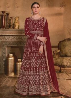 Prachi Desai Maroon Georgette Embroidery Anarkali Suit Party Wear -Deals Chic Lehenga Store prachi desai maroon georgette embroidery anarkali suit slsacu8577 u