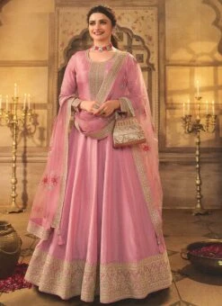 Prachi Desai Pink Dola Silk Embroidered Anarkali Suit Party Wear -Deals Chic Lehenga Store prachi desai pink dola silk embroidered anarkali suit slsrf26574 u