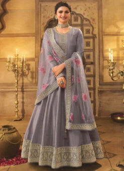 Prachi Desai Purple Dola Silk Embroidered Anarkali Suit Party Wear -Deals Chic Lehenga Store prachi desai purple dola silk embroidered anarkali suit slsrf26580 u