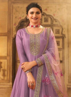Prachi Desai Violet Dola Silk Embroidered Anarkali Suit Party Wear -Deals Chic Lehenga Store prachi desai violet dola silk embroidered anarkali suit slsrf26577 b