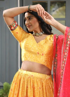 Pretty Yellow Satin Silk N Pink Dupatta Digital Printed Work Umbrella Lehenga Festive Wear -Deals Chic Lehenga Store pretty yellow satin silk n pink dupatta digital printed work umbrella lehenga ghska4522121 b