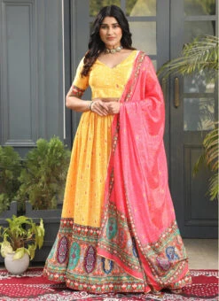 Pretty Yellow Satin Silk N Pink Dupatta Digital Printed Work Umbrella Lehenga Festive Wear -Deals Chic Lehenga Store pretty yellow satin silk n pink dupatta digital printed work umbrella lehenga ghska4522121 u