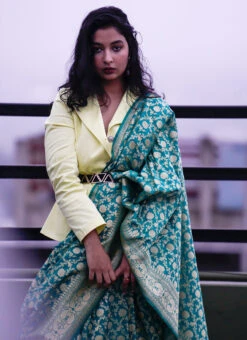 Pure Banarasi Silk Blue Color Saree Festive Wear -Deals Chic Lehenga Store pure banarasi silk blue color saree sakbb66 b