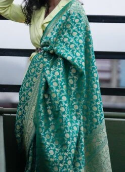 Pure Banarasi Silk Blue Color Saree Festive Wear