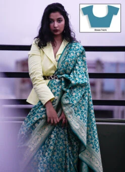 Pure Banarasi Silk Blue Color Saree Festive Wear -Deals Chic Lehenga Store pure banarasi silk blue color saree sakbb66 u