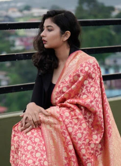 Pure Banarasi Silk Pink Color Saree Festive Wear -Deals Chic Lehenga Store pure banarasi silk pink color saree sakbb64 b