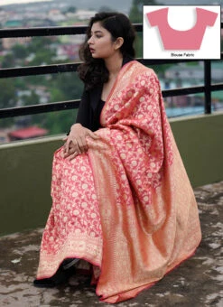 Pure Banarasi Silk Pink Color Saree Festive Wear -Deals Chic Lehenga Store pure banarasi silk pink color saree sakbb64 u