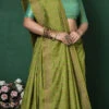 Pure Moonga Silk Mehendi Green Color Zari Embroidery Saree Festive Wear