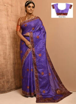 Purple Pure Tussar Silk Embroidery Work Saree Festive Wear -Deals Chic Lehenga Store purple banarasi silk embroidery work saree savns663f u