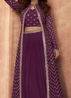 Purple Georgette Embroidery A Line Lehenga Party Wear