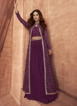 Purple Georgette Embroidery A Line Lehenga Party Wear -Deals Chic Lehenga Store purple georgette embroidery a line lehenga ghsak33249514 u