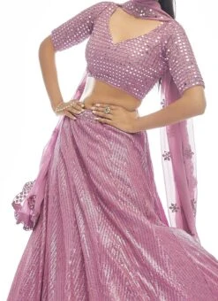 Purple Georgette Embroidery Umbrella Lehenga Party Wear