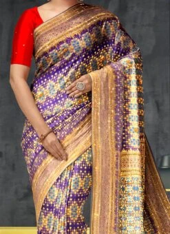 Purple Kanjeevaram Silk Zari Work Saree Party Wear