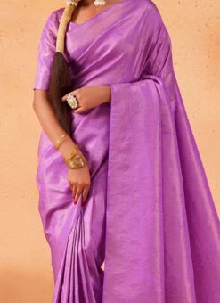 Purple Kanjivaram Silk Weaving Saree Festive Wear