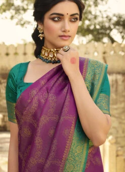 Purple Katan Silk Weaving Work Saree Festive Wear -Deals Chic Lehenga Store purple katan silk weaving work saree saspl2511 b