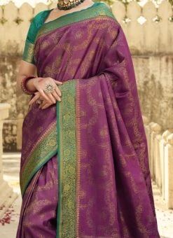 Purple Katan Silk Weaving Work Saree Festive Wear