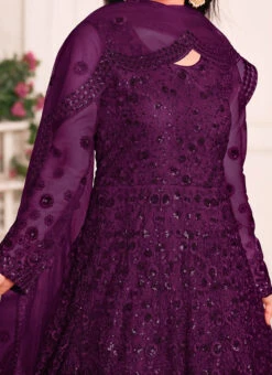 Purple Net Anarkali Suit Party Wear