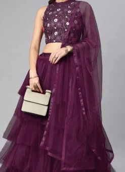 Purple Net Embroidered A Line Lehenga Festive Wear
