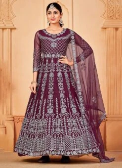 Purple Net Embroidered Anarkali Suit Party Wear -Deals Chic Lehenga Store purple net embroidered anarkali suit slsacw2491 u