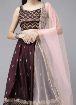 Purple Satin Blend Zari A Line Lehenga Festive Wear