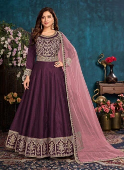 Purple Soft Art Silk Embroidered N Sequins Anarkali Suit Wedding Wear -Deals Chic Lehenga Store purple soft art silk embroidered n sequins anarkali suit slsaj30393502 u
