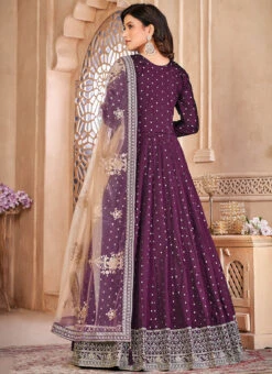 Purple Taffeta Embroidered Stones Anarkali Suit Party Wear -Deals Chic Lehenga Store purple taffeta embroidered stones anarkali suit slsdc6602 b