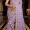 Purple Viscose Chanderi Silk Embroiderey N Zari Work Half N Half Saree Party Wear