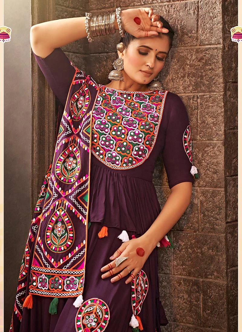 Purple Viscose Printed Kutch Work Chaniya Choli Festive Wear 4 Purple Viscose Printed Kutch Work Chaniya Choli Festive Wear - Image 4