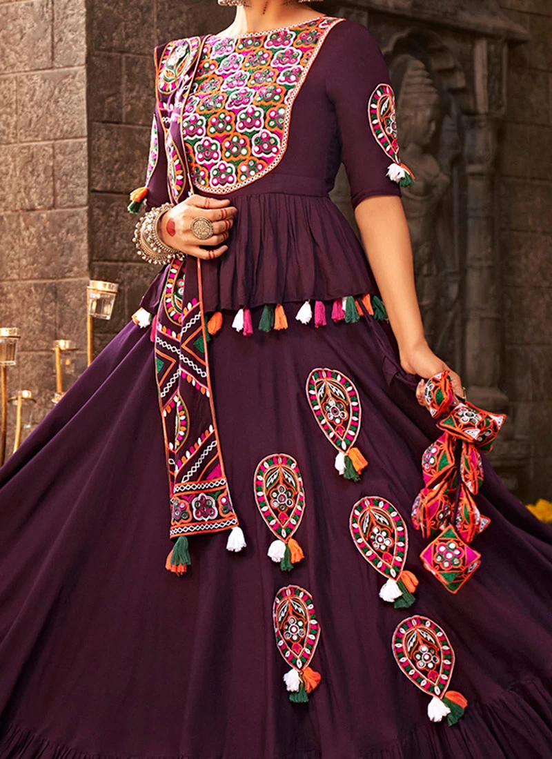 Purple Viscose Printed Kutch Work Chaniya Choli Festive Wear 1 Purple Viscose Printed Kutch Work Chaniya Choli Festive Wear
