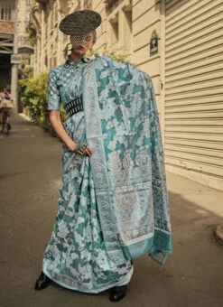 Rama Blue Organza Chikankari Saree Festive Wear -Deals Chic Lehenga Store rama blue organza chikankari saree sasgf342006 u