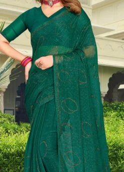 Rama Green Art Silk Shimmer And Tikki Work Saree After Six Wear