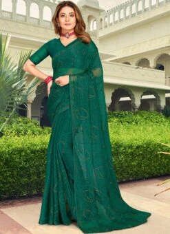 Rama Green Art Silk Shimmer And Tikki Work Saree After Six Wear -Deals Chic Lehenga Store rama green art silk shimmer and tikki work saree sasnfb7217 u