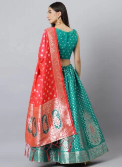 Rama Green Benarasi Silk Jacquard Woven Umbrella Lehenga Festive Wear -Deals Chic Lehenga Store rama green benarasi silk jacquard woven umbrella lehenga ghsli1735391 b
