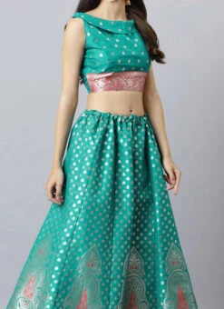 Rama Green Benarasi Silk Jacquard Woven Umbrella Lehenga Festive Wear