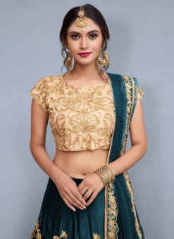 Rama Green Velvet Embroidered N Sequins Umbrella Lehenga Party Wear -Deals Chic Lehenga Store rama green velvet embroidered n sequins umbrella lehenga ghsom753 b