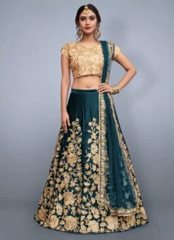 Rama Green Velvet Embroidered N Sequins Umbrella Lehenga Party Wear -Deals Chic Lehenga Store rama green velvet embroidered n sequins umbrella lehenga ghsom753 u